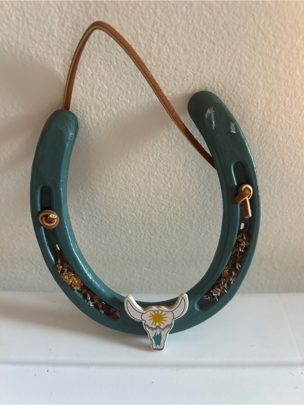 Teal Western Horseshoe with Bull Motif